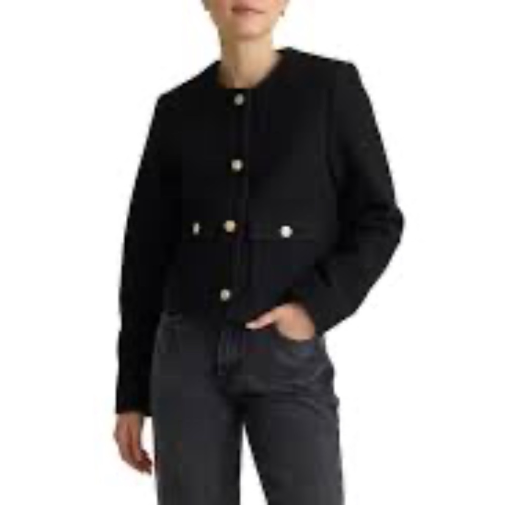 Quince 100% Merino Wool Collarless Cropped Jacket
